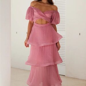 Hello Molly Vibrant Pink Off-Shoulder Dress